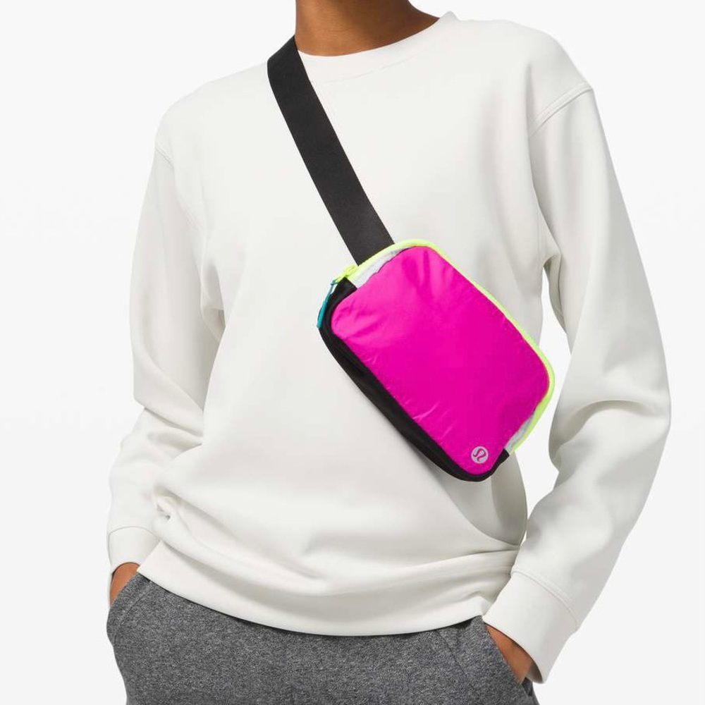 lululemon athletica Pink and Black Crossbody Belt Bag with Neon Trim